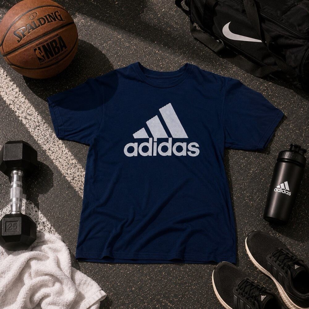 Adidas Navy Go-To Tee Sz L - Crew Neck Relaxed Fit Casual Cotton T-Shirt Men